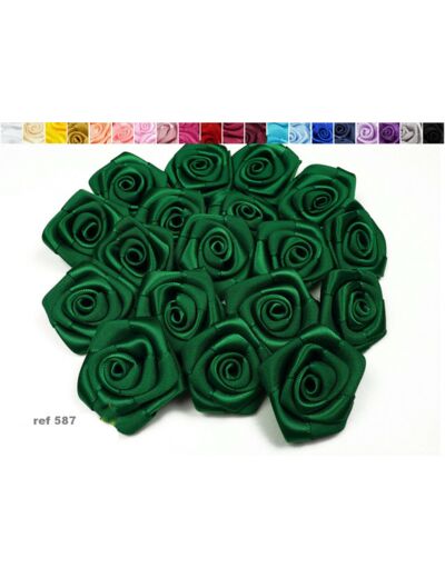 Sachet de 10 roses satin de 3 cm de diametre vert tres fonce 587