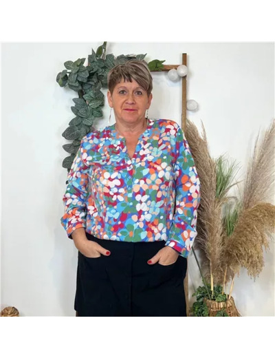 K844- Blouse Christy «Bulles» (T44-T52) (bleu royal)