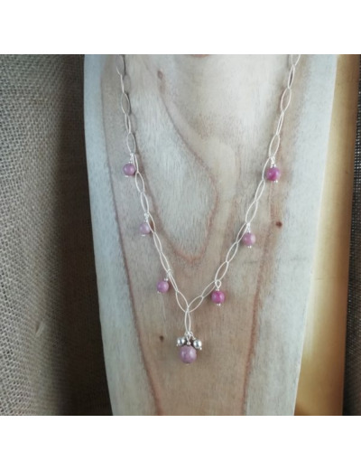 Collier Argent Rhodonite