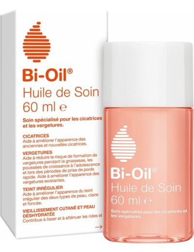 Bi-Oil Huile de Soin Pour la Peau - Soin Spécialisé pour les Vergetures, Cicatrices, Peau Sèche et Teint Irrégulier - 1 x 60 ml