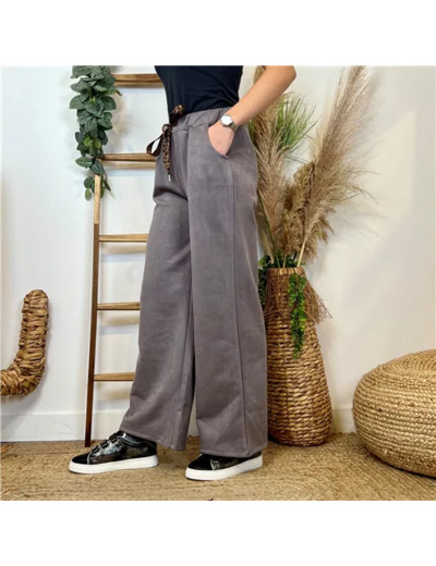 L803-Pantalon Flare suédine (Tu) 🇮🇹 (gris)