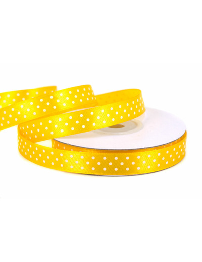 Ruban satin a pois 12mm de large 25m de long jaune