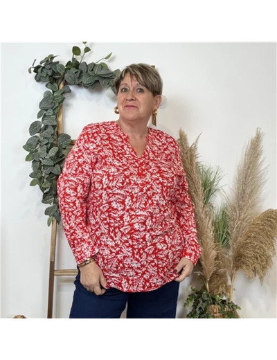 k821- Blouse Feuillage Christy (T44-T52) (rouge)