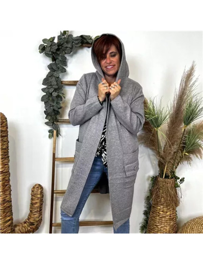 K810- Gilet long "Miss Charm" (Tu) (gris)