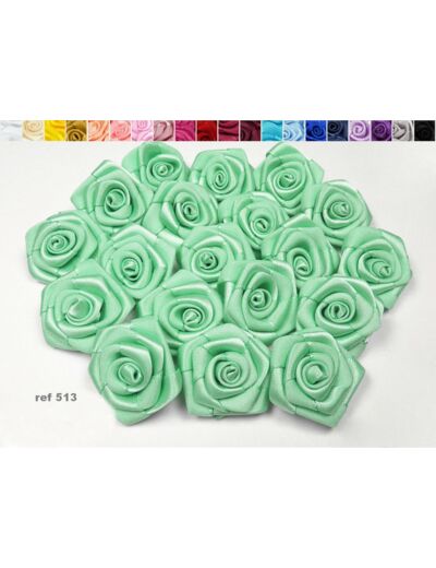 Sachet de 10 roses satin de 3 cm de diametre vert d'eau 513