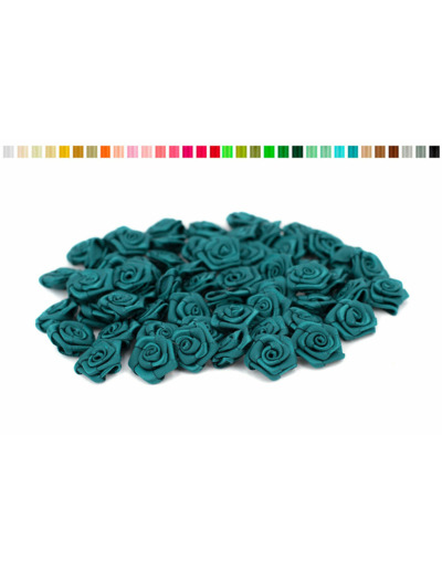 Sachet de 20 petites rose en satin 15 mm BLEU petrol 347