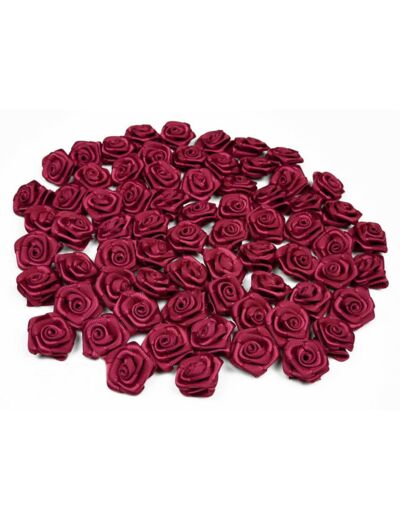 Sachet de 20 petites rose en satin 15 mm BORDEAUX 193