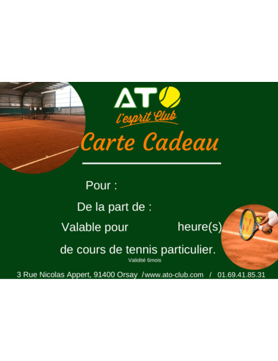 CARTE CADEAU COURS PARTICULIER de TENNIS