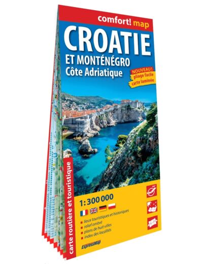 CROATIE ET MONTENEGRO. COTE ADRIATIQUE 1/300.000 (CARTE GRAND FORMAT LAMINEE)