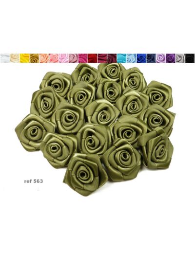 Sachet de 10 roses satin de 3 cm de diametre vert olive 563