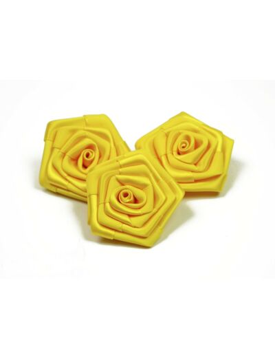 Sachet de 3 roses satin de 6 cm de diametre jaune 645