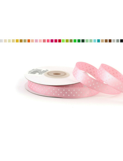 Ruban satin a pois 12mm de large 25m de long vieux rose