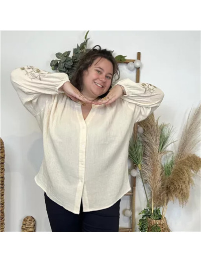 K794- Blouse Coton brodée (T40-T48) (beige)