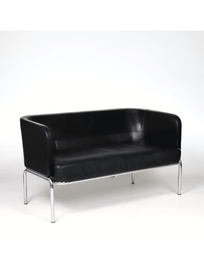 canapé Bauhaus en cuir noir et tubulaire chrome