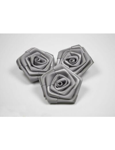 Sachet de 3 roses satin de 6 cm de diametre gris 012