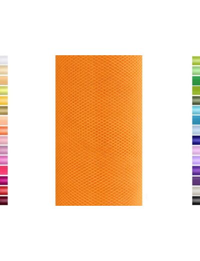 Tulle fin et souple colori orange de 15 cm de large et 9 m de long vendu en rouleau