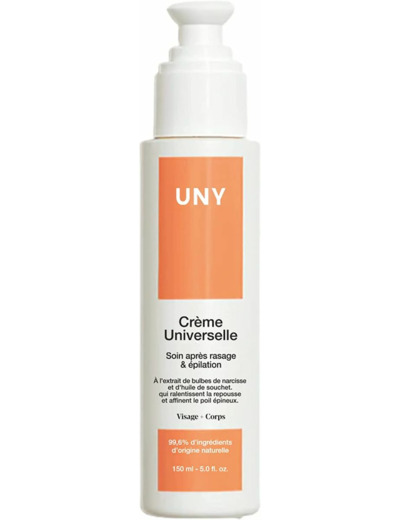 UNY Crème Universelle 150ml - Creme Apres Epilation Et Apres Rasage Adapté À Tous. After Shave Homme Et Femme Avec Bulbes De Narcisses, Huile De Souchet Et De Pépins De Raisins, Camomille.