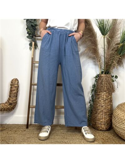 L820- Pantalon Coton uni (T36-T44) 🇮🇹 (bleu jeans)