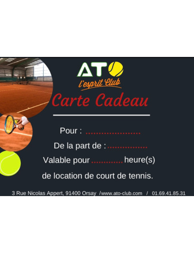 CARTE CADEAU LOCATION COURT de TENNIS