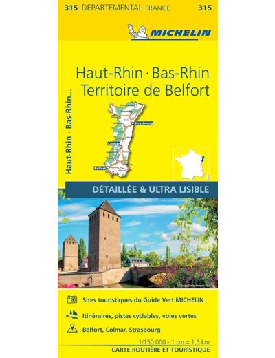 CARTE DEPARTEMENTALE HAUT-RHIN, BAS-RHIN, TERRITOIRE DE BELFORT