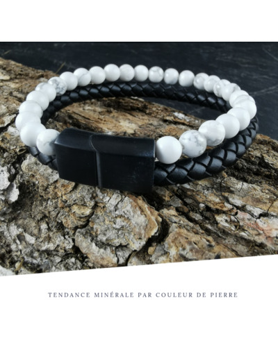 Bracelet Homme Cuir Double Howlite