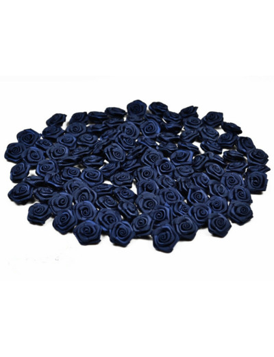 Sachet de 20 petites rose en satin 15 mm BLEU MARINE 370