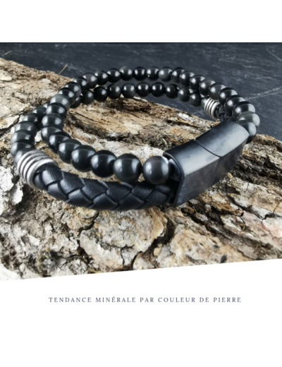 Bracelet Homme Cuir Double avec apprêt Oeil Céleste