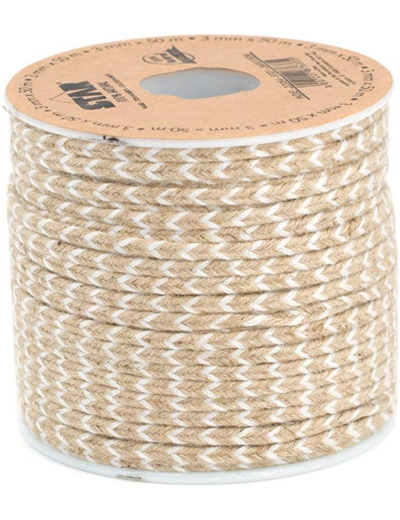 Corde de jute naturelle à chevrons 3 mm x 50 m Blanc