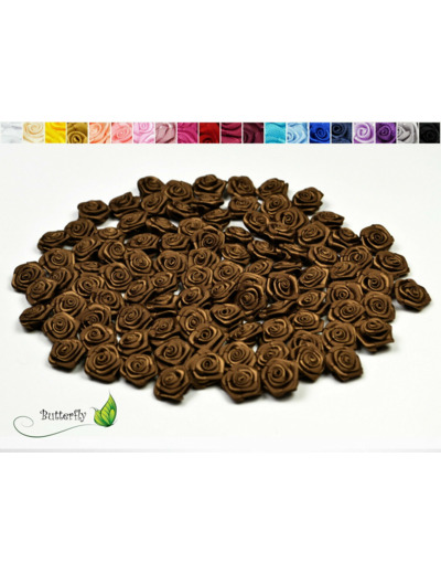 Sachet de 20 petites rose en satin 15 mm MARRON CLAIR 847