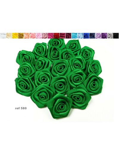 Sachet de 10 roses satin de 3 cm de diametre vert fonce 580