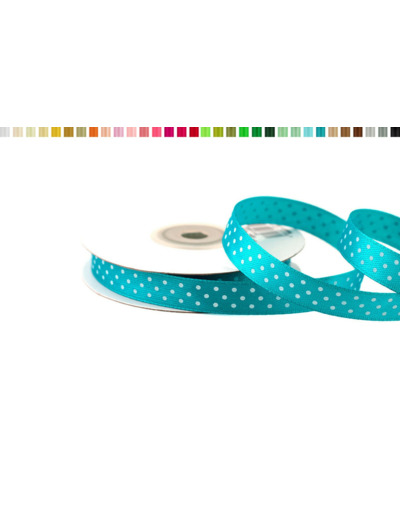 Ruban satin a pois 12mm de large 25m de long turquoise