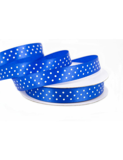 Ruban satin a pois 12mm de large 25m de long bleu roi