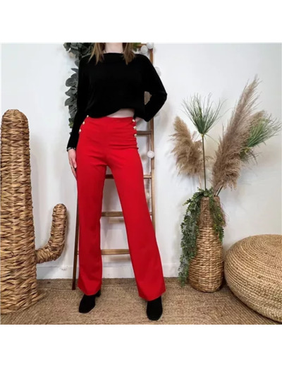 L801- Pantalon à Pont Flare (T36-T46) (rouge)