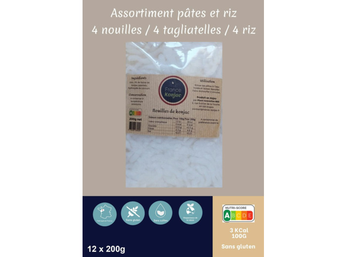 Assortiment de pâtes et riz de konjac