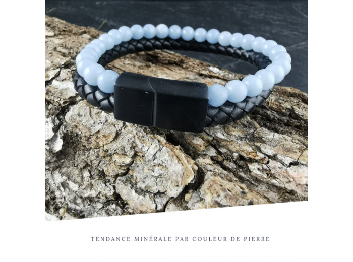 Bracelet Homme Cuir Double Angélite