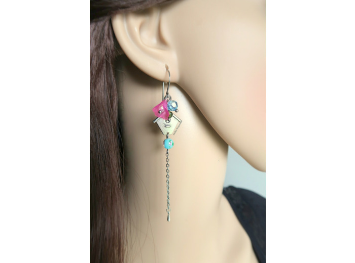 Boucles d'oreilles "PILOU" rose et bleu