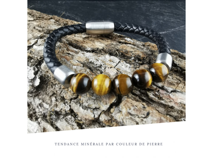 Bracelet Homme Cuir Simple Oeil de tigre