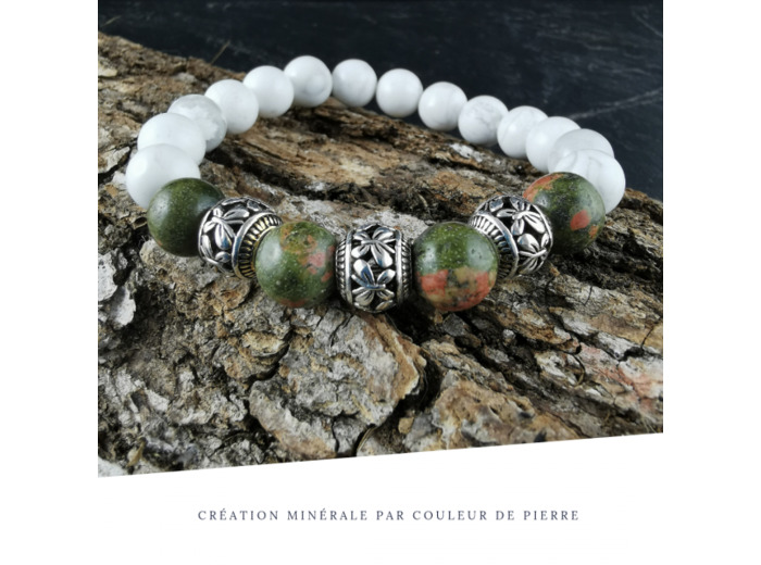 Bracelet Homme Howlite et Unakite