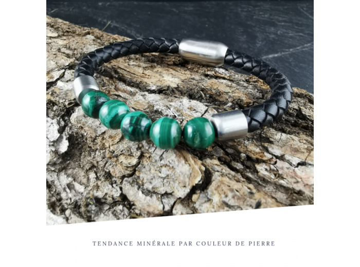 Bracelet Homme Cuir Simple Malachite