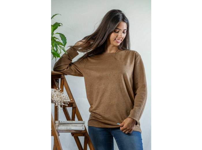 T shirt manches longues en lin bio femme - bronze