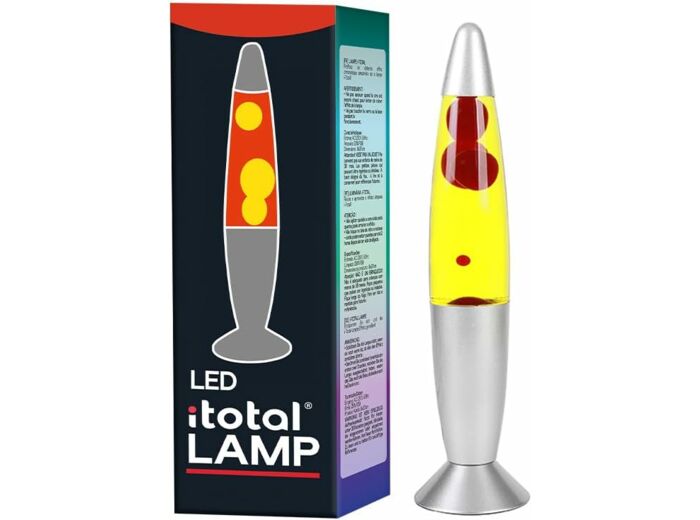I-TOTAL® - Lampe à lave LED avec résistance chauffe cire, sans ampoule (ROUGE, BASE ARGENT, CIRE BLANCHE)