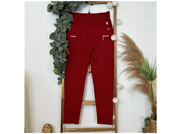 T545- Pantalon confort zips (T38-T52) (rouge)