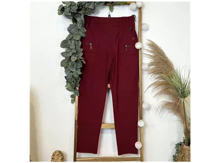 T545- Pantalon confort zips (T38-T52) (bordeaux)