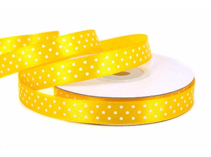 Ruban satin a pois 12mm de large 25m de long jaune