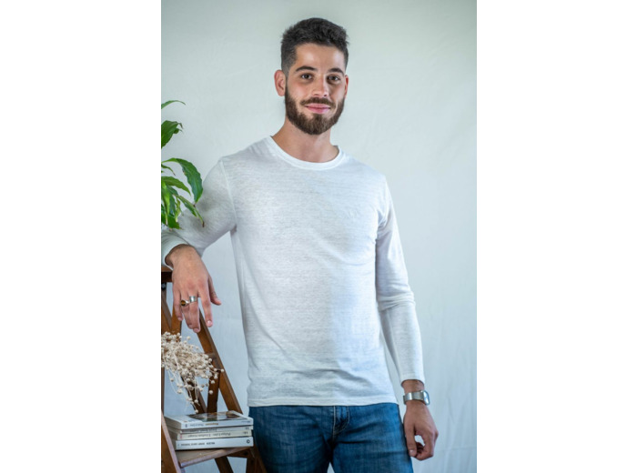 T shirt manches longues en lin bio homme - blanc