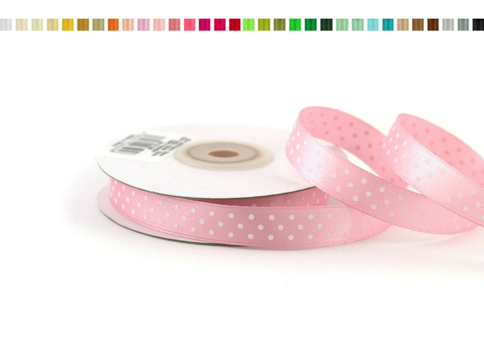 Ruban satin a pois 12mm de large 25m de long vieux rose