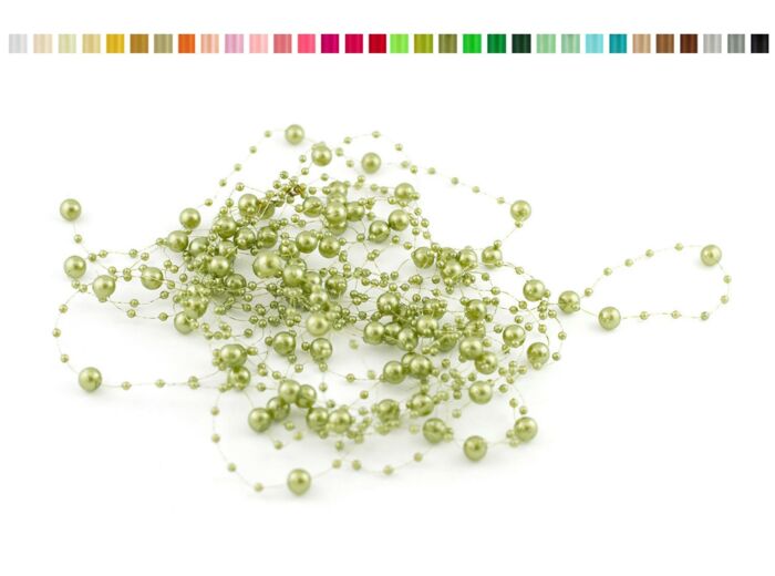 Lot de 5 guirlandes de perles de 1,30m de long chacune vert olive