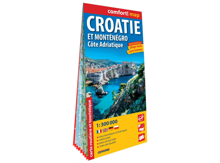 CROATIE ET MONTENEGRO. COTE ADRIATIQUE 1/300.000 (CARTE GRAND FORMAT LAMINEE)