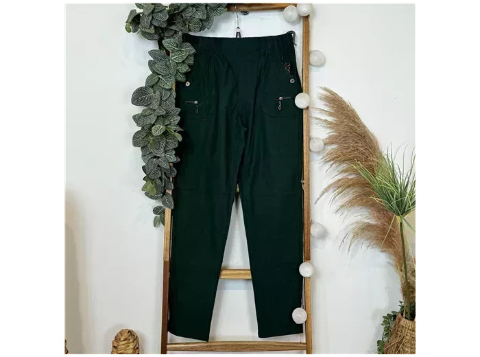 T545- Pantalon confort zips (T38-T52) (vert sapin)