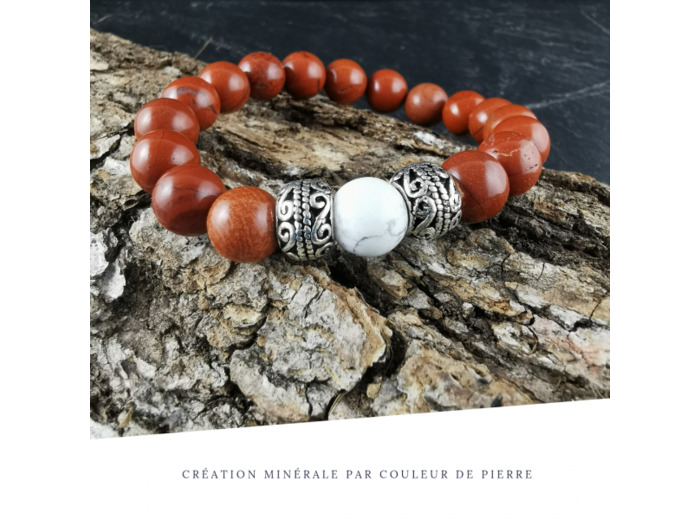 Bracelet Homme Jaspe rouge et Howlite